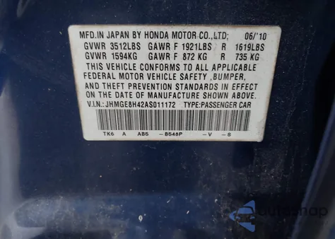 2010 Honda Fit Sport from USA, damaged, VIN JHMGE8H42AS011172